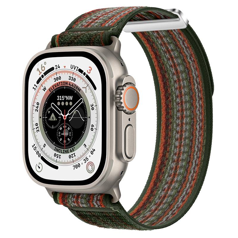 Geflochtenes Nylon Sport Loop Armband für Apple Watch green+orange S