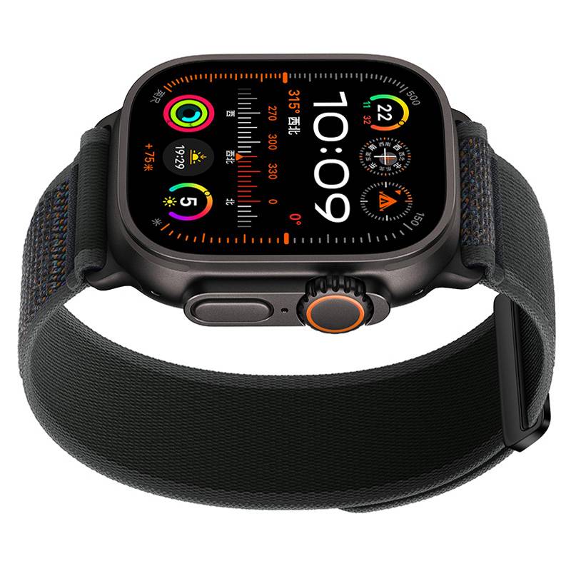 Nylon-Uhrenarmbänder kompatibel mit Apple Watch - Atmungsaktive Sport Loop-Armbänder für iWatch Series 8/7/6/5/4/3/2/1/SE/Ultra Black L