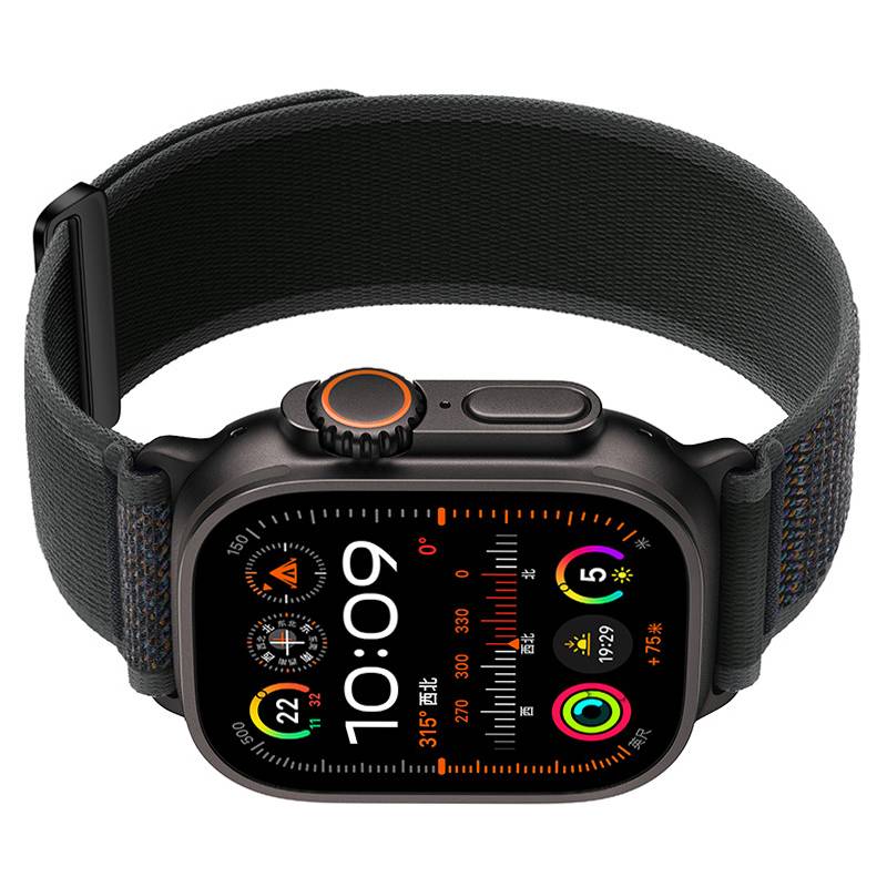 Nylon-Uhrenarmbänder kompatibel mit Apple Watch - Atmungsaktive Sport Loop-Armbänder für iWatch Series 8/7/6/5/4/3/2/1/SE/Ultra Black L