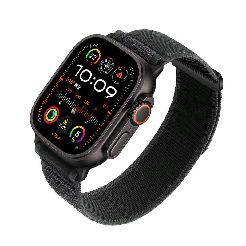 Nylon-Uhrenarmbänder kompatibel mit Apple Watch - Atmungsaktive Sport Loop-Armbänder für iWatch Series 8/7/6/5/4/3/2/1/SE/Ultra Black L