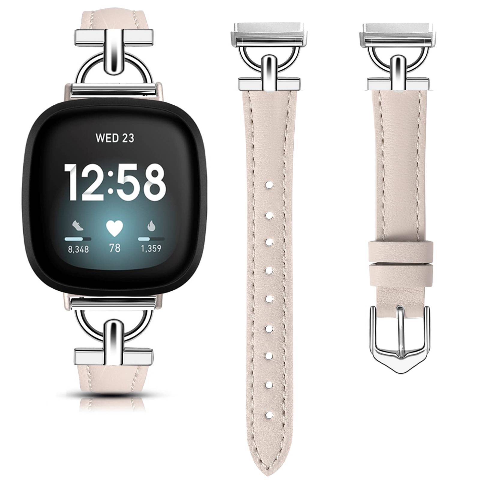 Echtes Leder Uhrenarmband für Fitbit Versa 4/3/Sense - Rosé