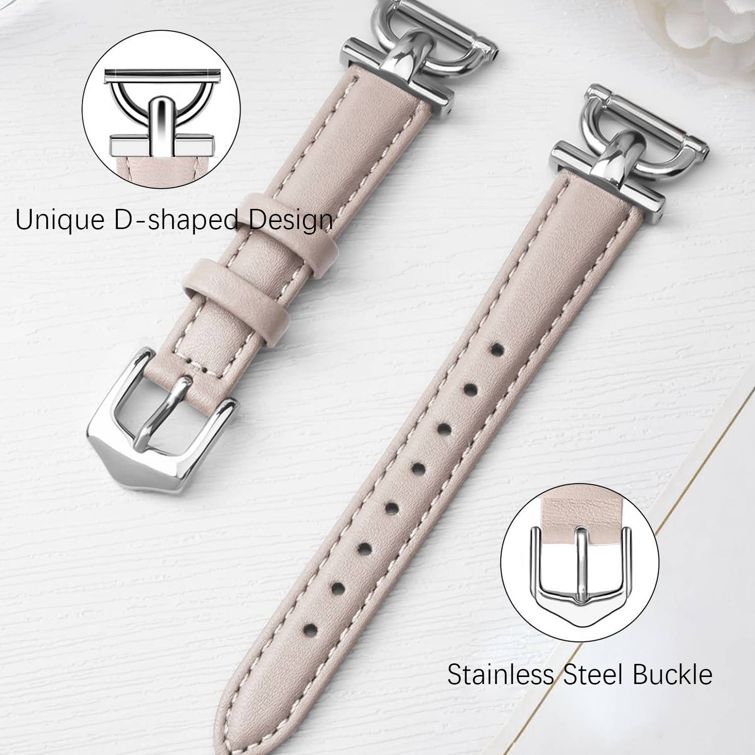Echtes Leder Uhrenarmband für Fitbit Versa 4/3/Sense - Rosé