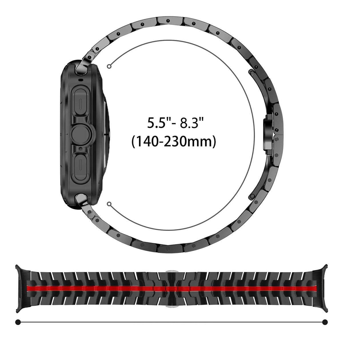 Schwarz-rotes Uhrenarmband für Samsung Watch 7 Ultra (47 mm)