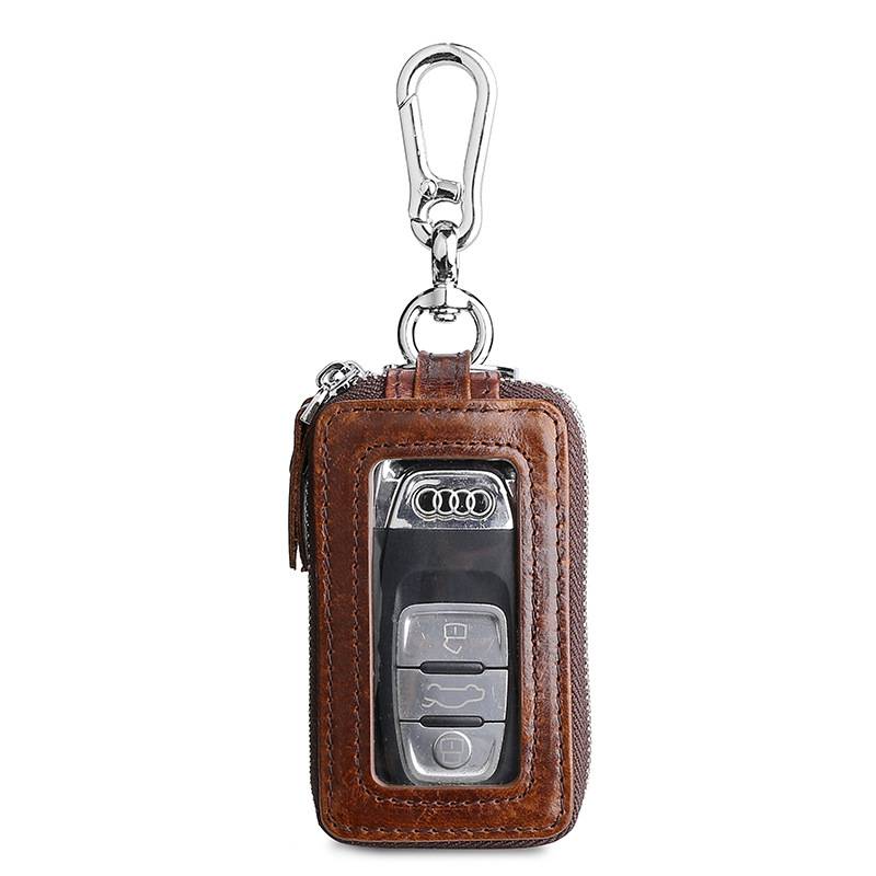 Echtes Leder Schlüsseletui, RFID Blockierendes Autoschlüssel Etui mit Multifunktionalem Schlüsselanhänger Brown
