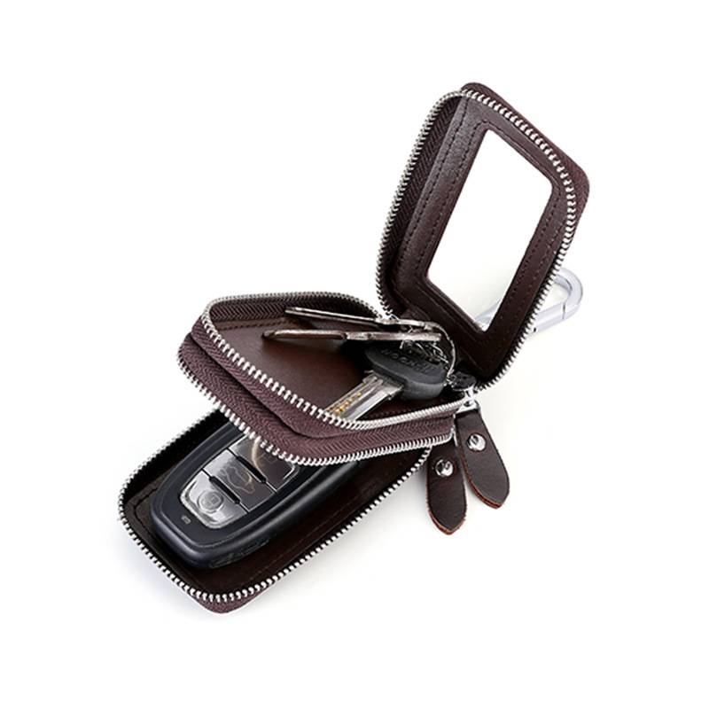 Echtes Leder Schlüsseletui, RFID Blockierendes Autoschlüssel Etui mit Multifunktionalem Schlüsselanhänger Brown