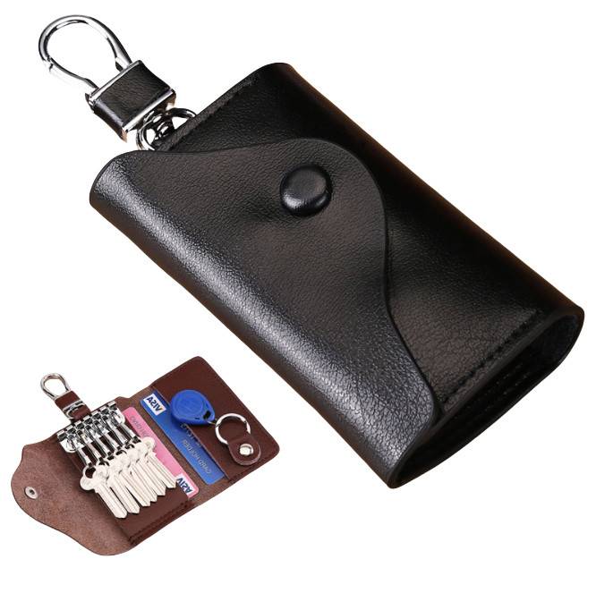 Multifunktionaler Leder-Autoschlüsselhalter Black