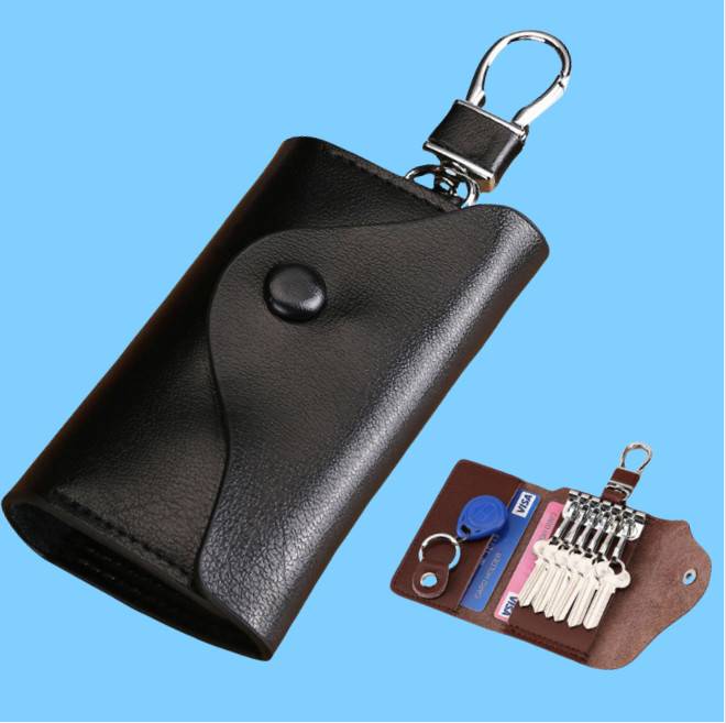 Multifunktionaler Leder-Autoschlüsselhalter Black