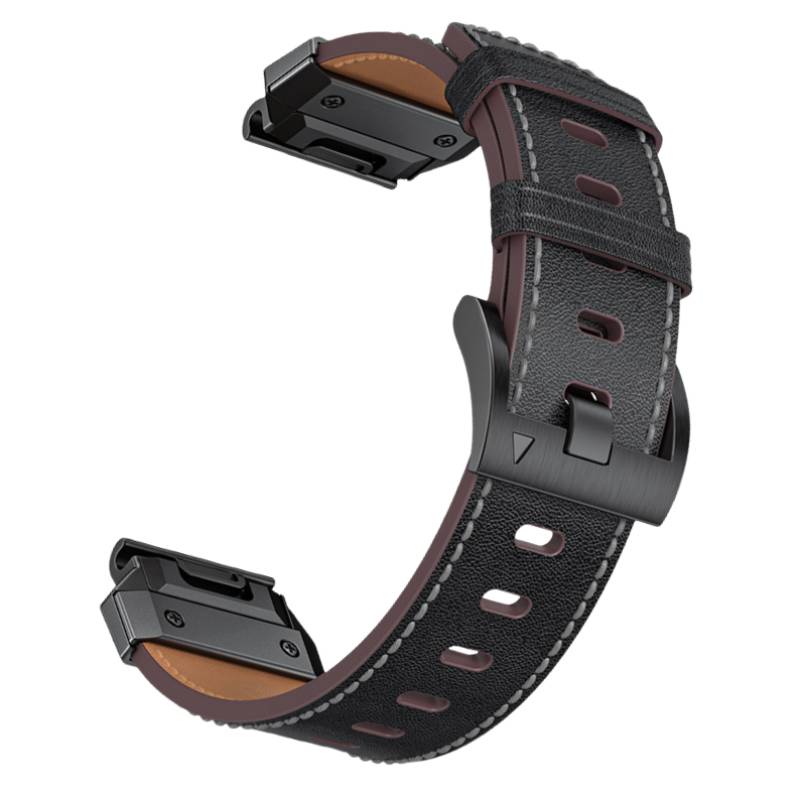 Uhrenarmband aus echtem Leder für Garmin Fenix 8/7X/7/6/5/965 Black 26 mm