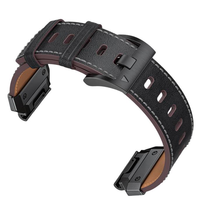Uhrenarmband aus echtem Leder für Garmin Fenix 8/7X/7/6/5/965 Black 26 mm