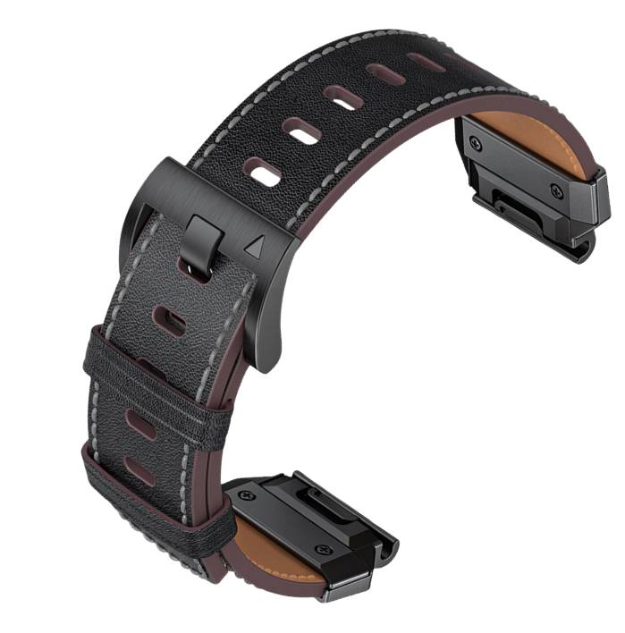 Uhrenarmband aus echtem Leder für Garmin Fenix 8/7X/7/6/5/965 Black 26 mm