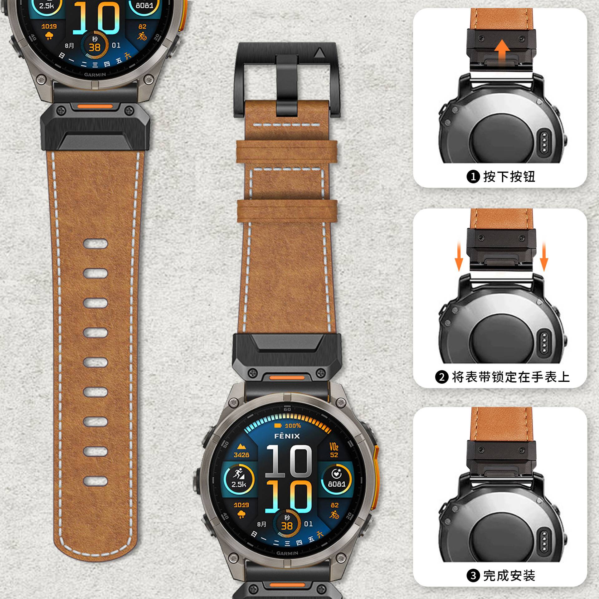 Uhrenarmband aus echtem Leder für Garmin Fenix 8/7X/7/6/5/965 Gray 26 mm