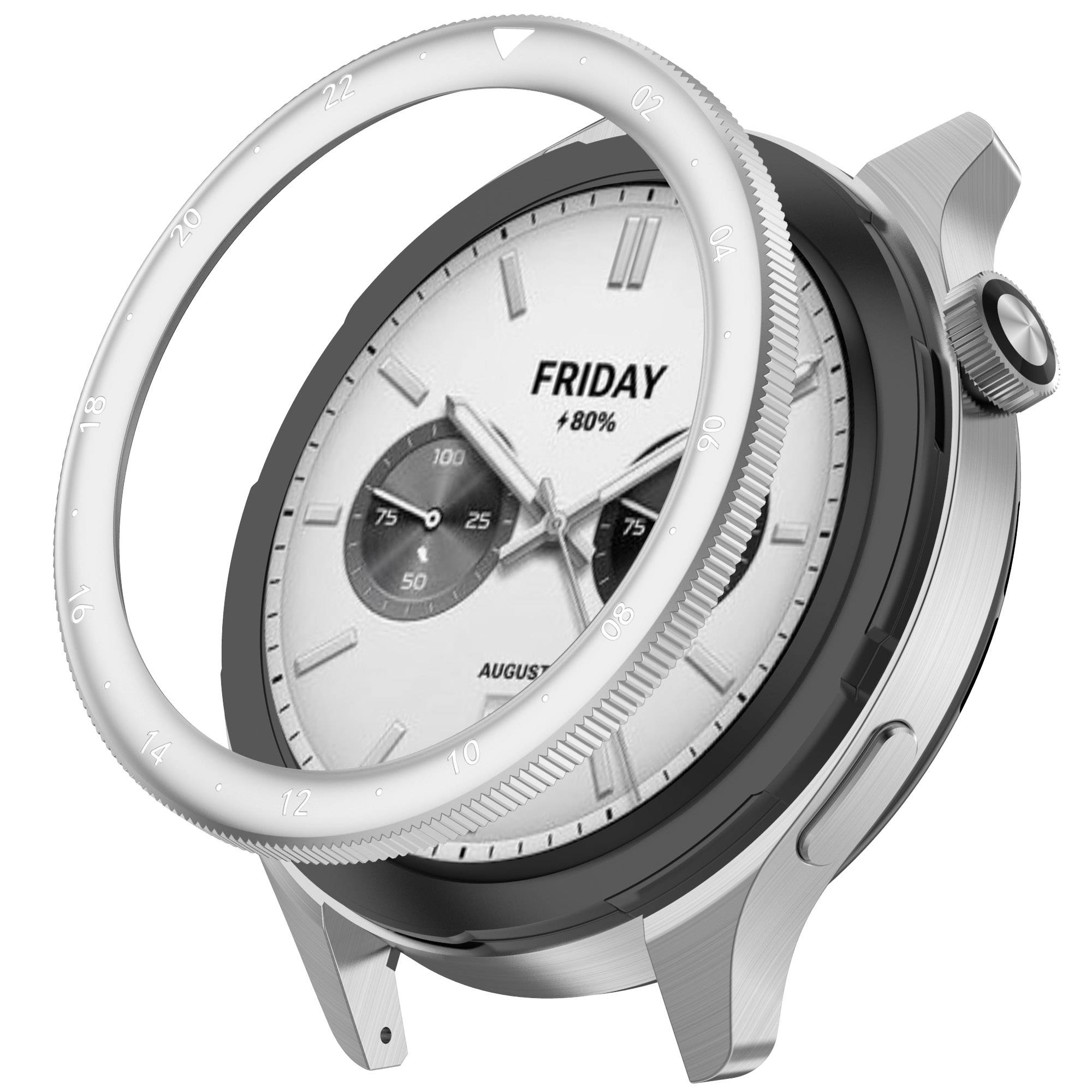 Edelstahl-Uhrenlünette für Xiaomi Watch S4/S3 Duale Zeitzone silber-weiß