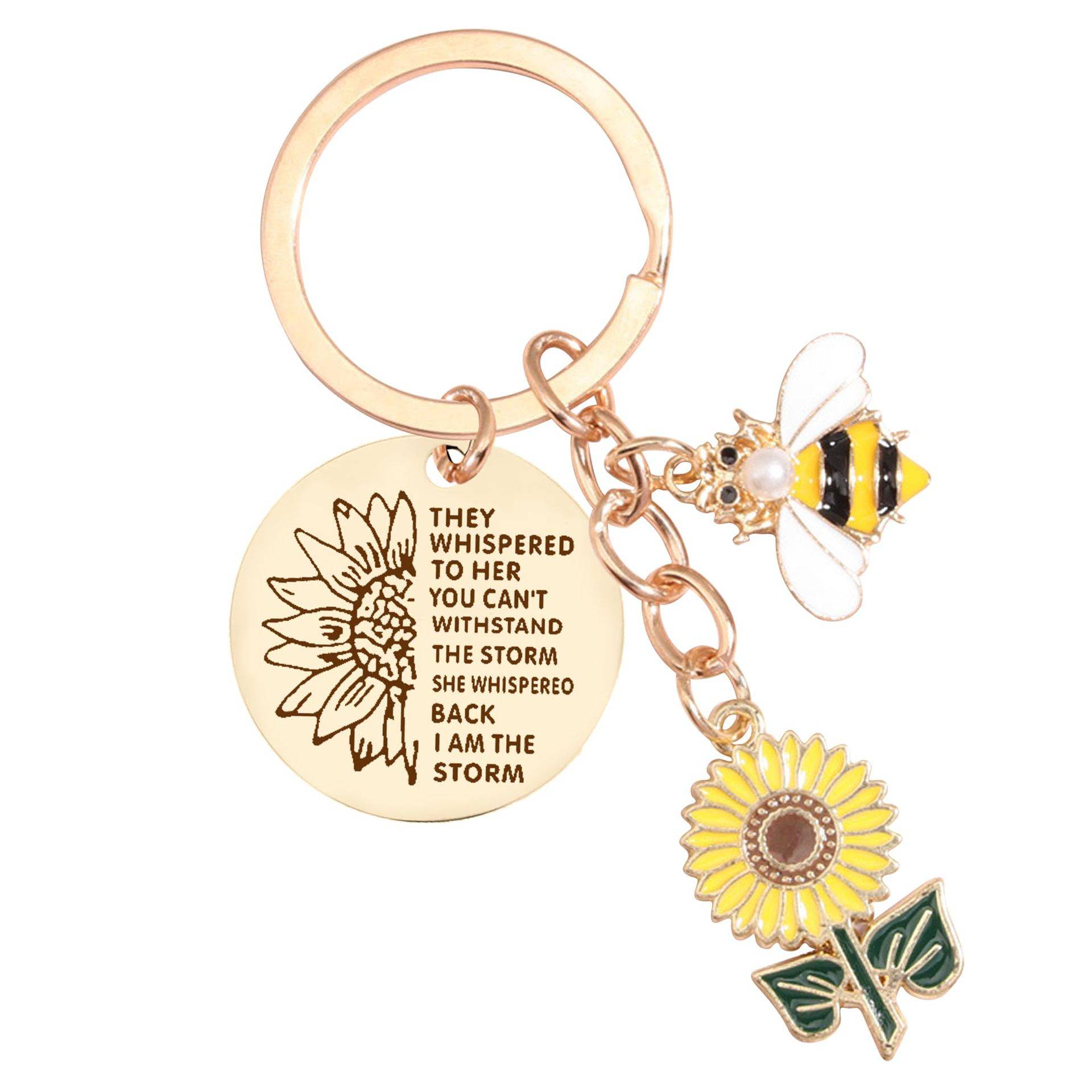 Schlüsselanhänger mit Sonnenblume und Biene, Edelstahl, Geschenk Modell 2