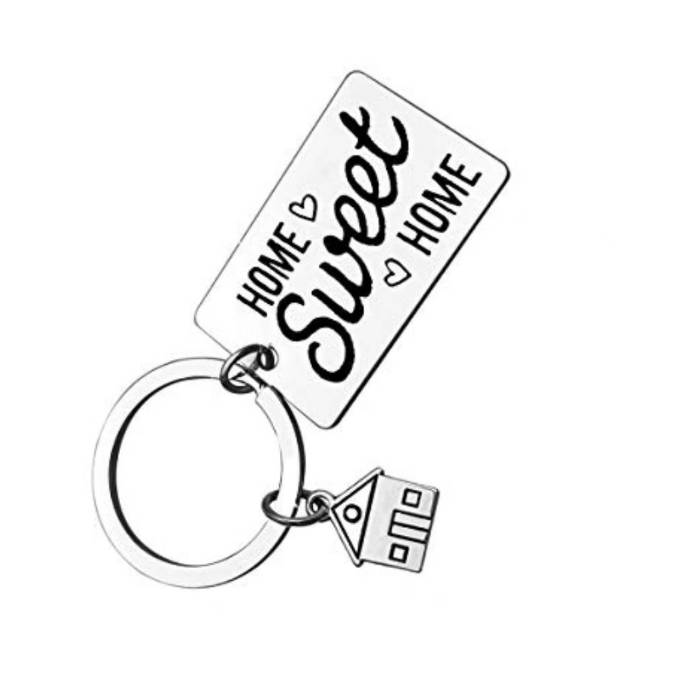 Schlüsselanhänger „New Home“ aus Edelstahl, Einweihungsgeschenk Silver