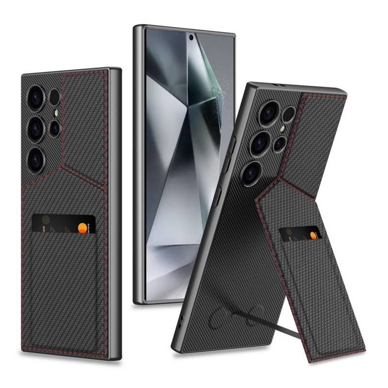Hülle mit magnetischem Kartenhalter für Samsung Carbon fiber texture Samsung Galaxy S23 Ultra