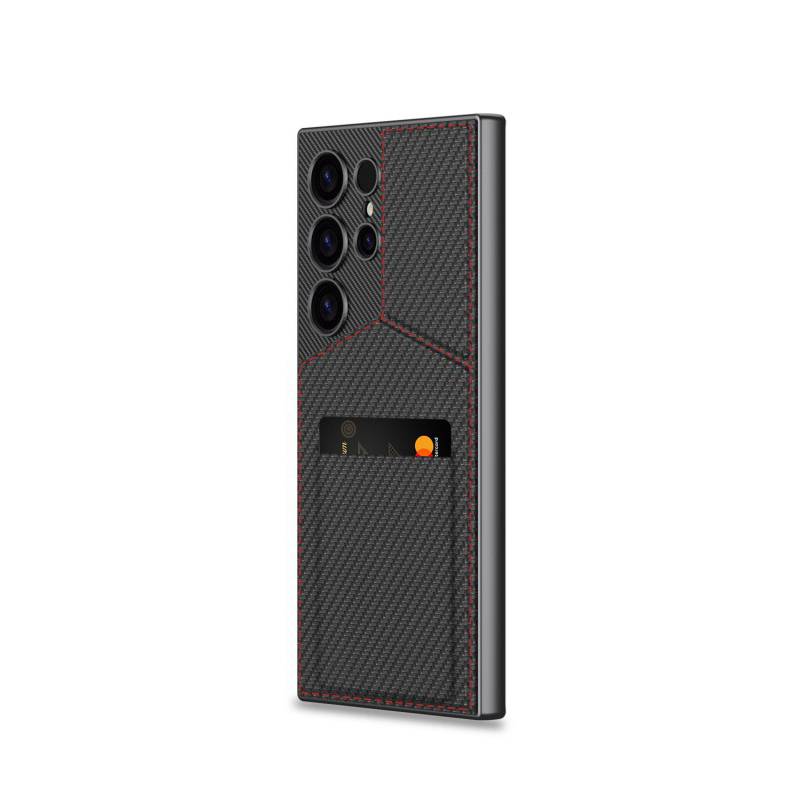Hülle mit magnetischem Kartenhalter für Samsung Carbon fiber texture Samsung Galaxy S23 Ultra