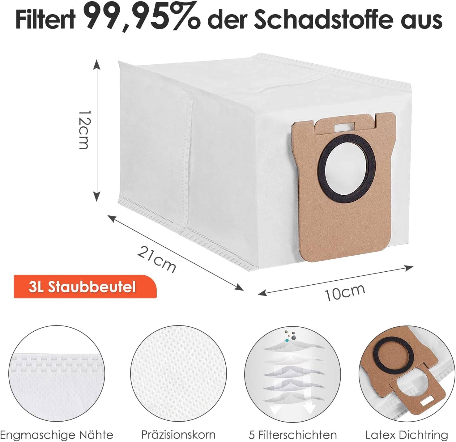 Ersatzzubehör-Set für Xiaomi X20+/Dreame X40 Ultra Roboterstaubsauger, 8 Staubbeutel, 4 Nasswischpads