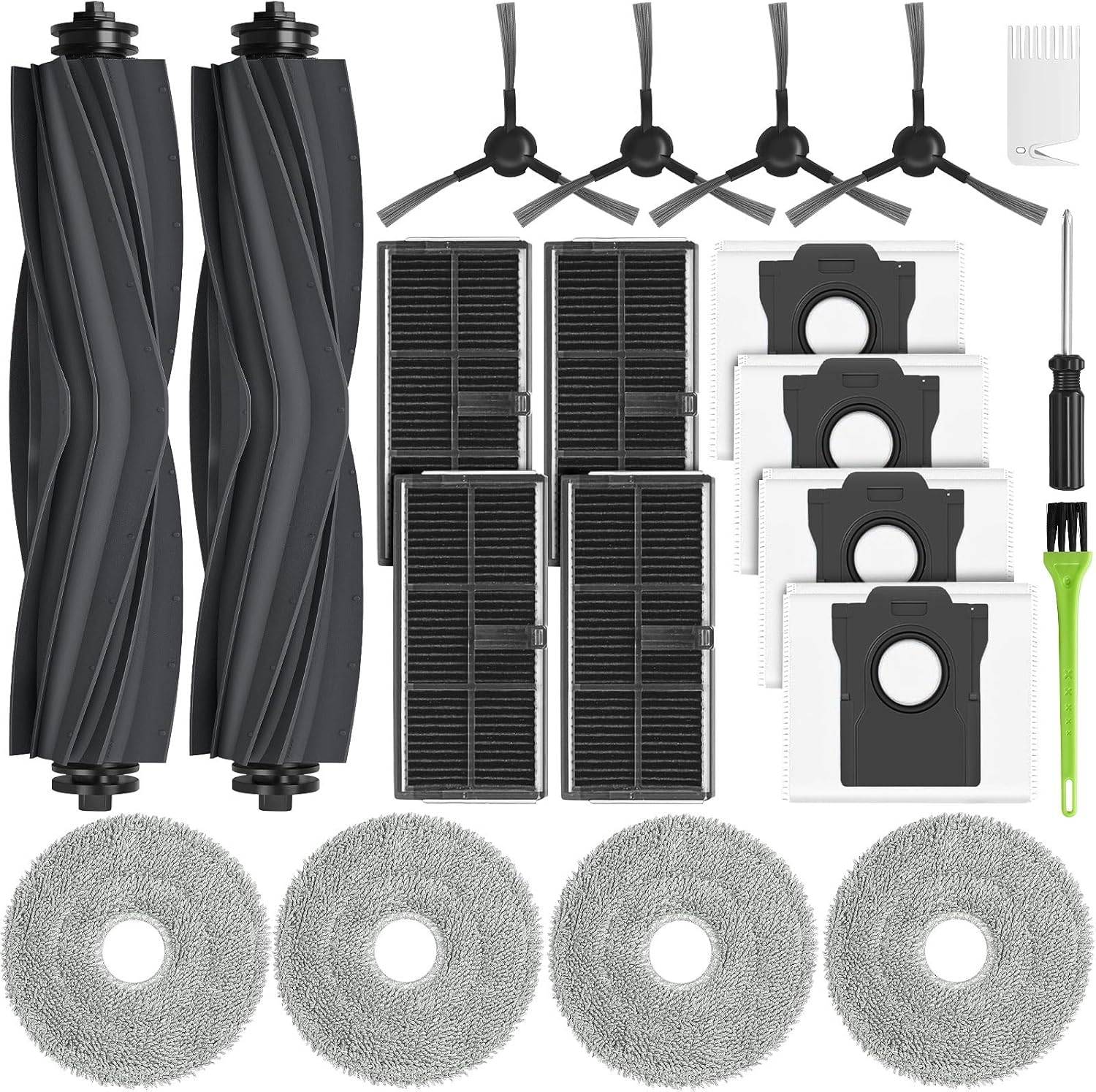 Ersatzzubehör-Set für Dreame L10s Pro, 4 Staubbeutel, 4 Filter, 2 Hauptbürsten, 4 Wischpads, 4 Seitenbürsten