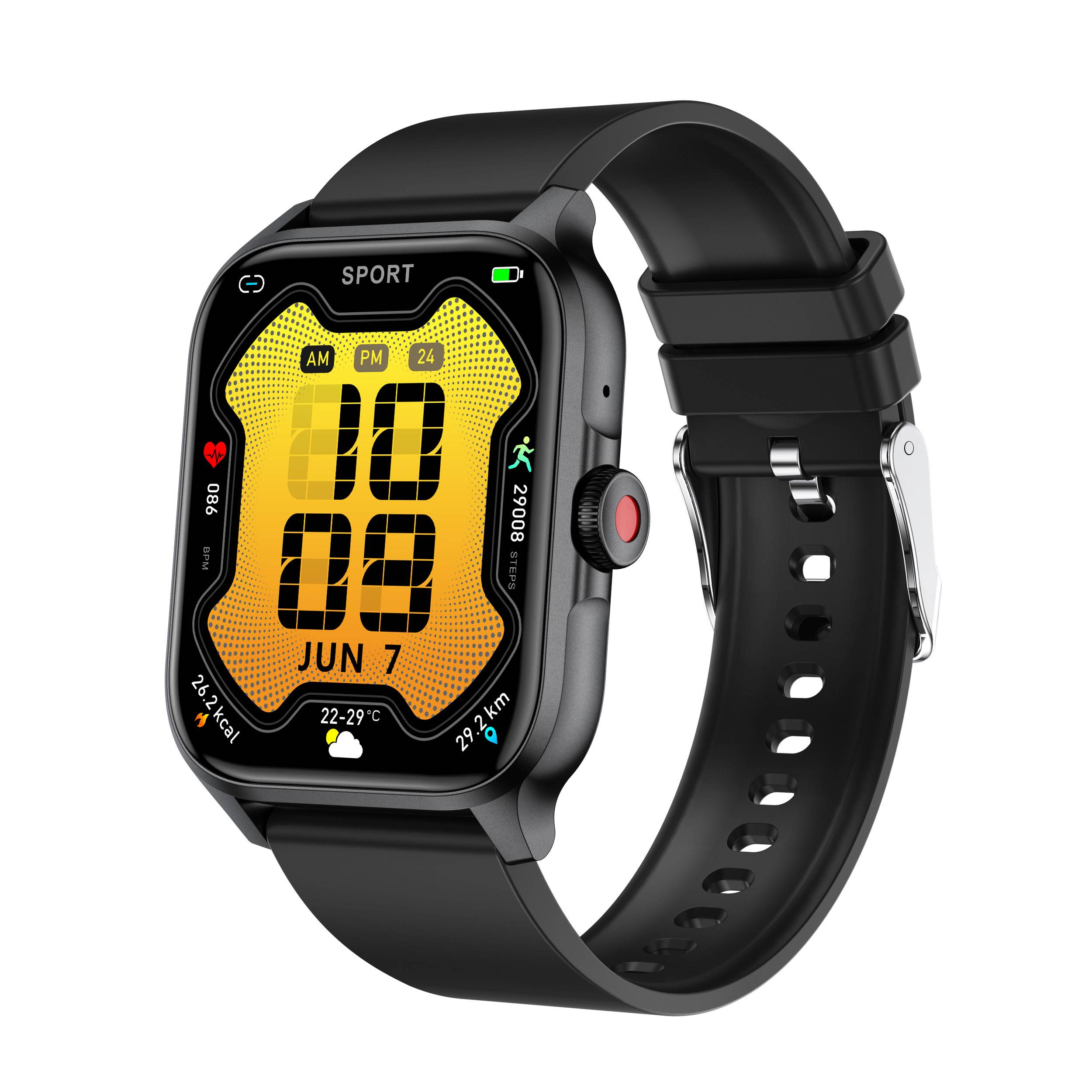 Smartwatch mit Herzfrequenz-, Blutdruck-, Blutsauerstoff- und Schrittzähler Black