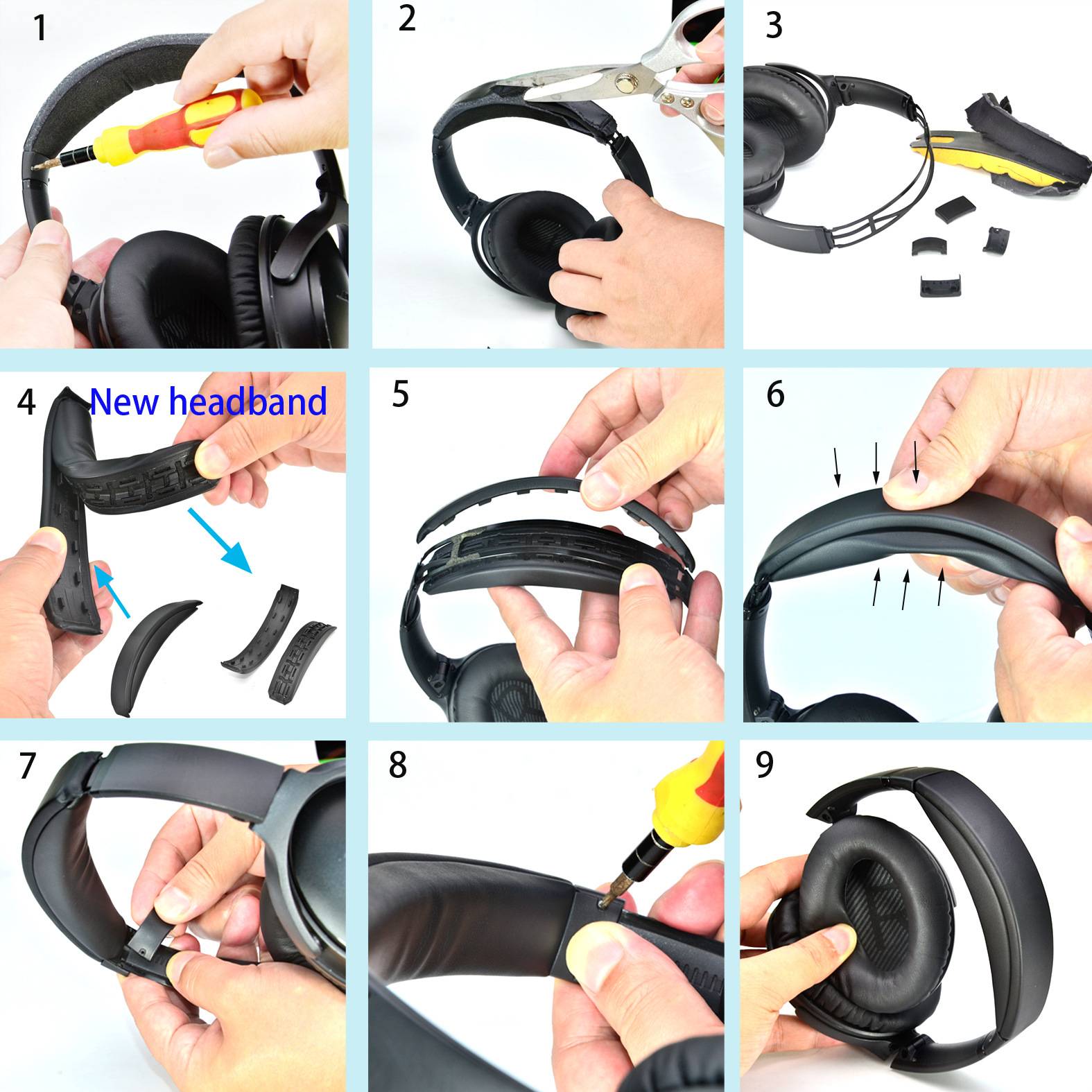 Himmelblaues Kopfband für Bose QC35/QC45 Kopfhörer + Schraubendreher