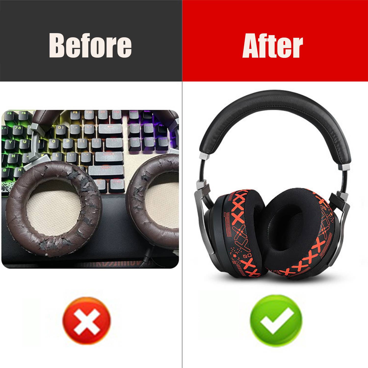 Kühlende Ohrpolster aus Stoff für Corsair Virtuoso RGB WIRELESS SE Orange