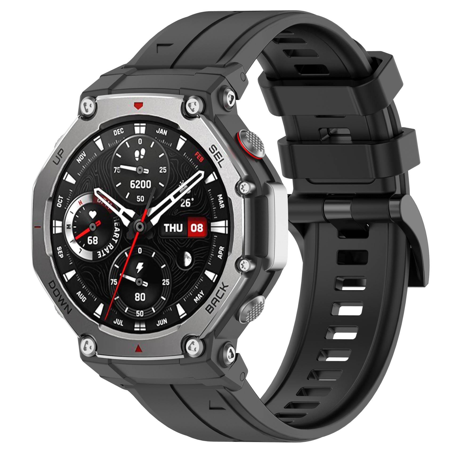 Verdicktes Silikon-Uhrenarmband mit Schnalle für Amazfit T-Rex 2/3 - Schwarz