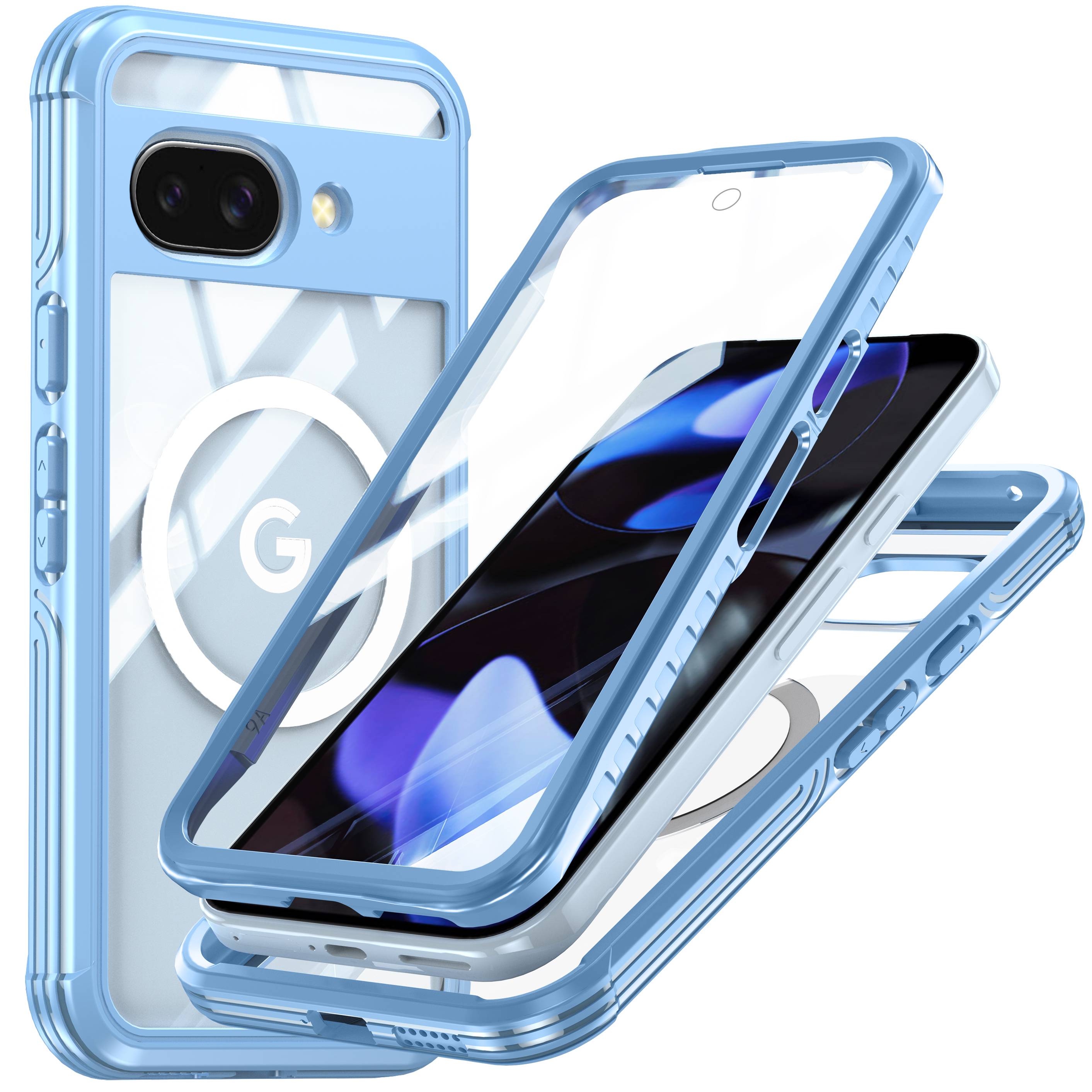 Google Pixel 9A Magnetische Hülle mit 9H gehärtetem Glasrücken Blue