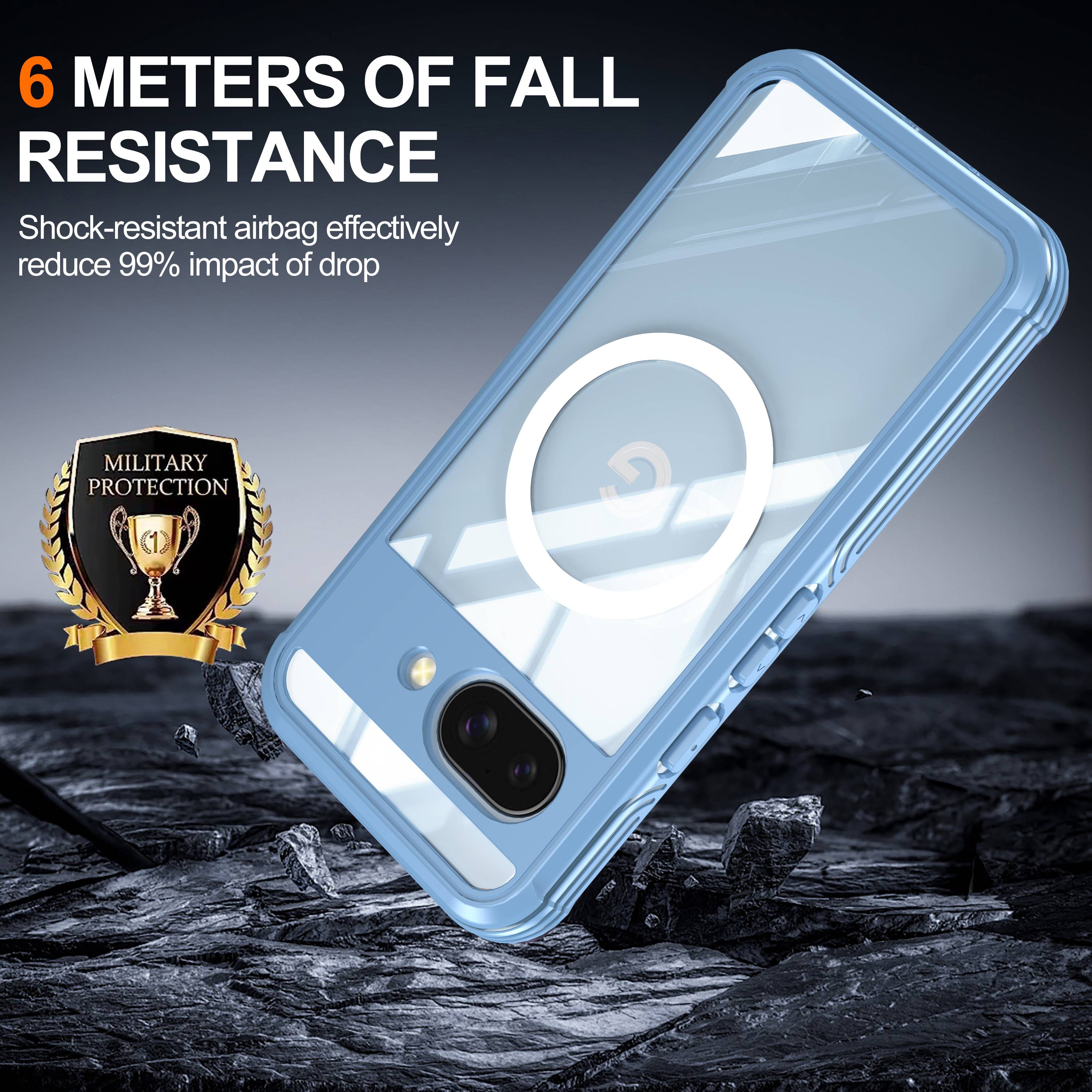 Google Pixel 9A Magnetische Hülle mit 9H gehärtetem Glasrücken Blue