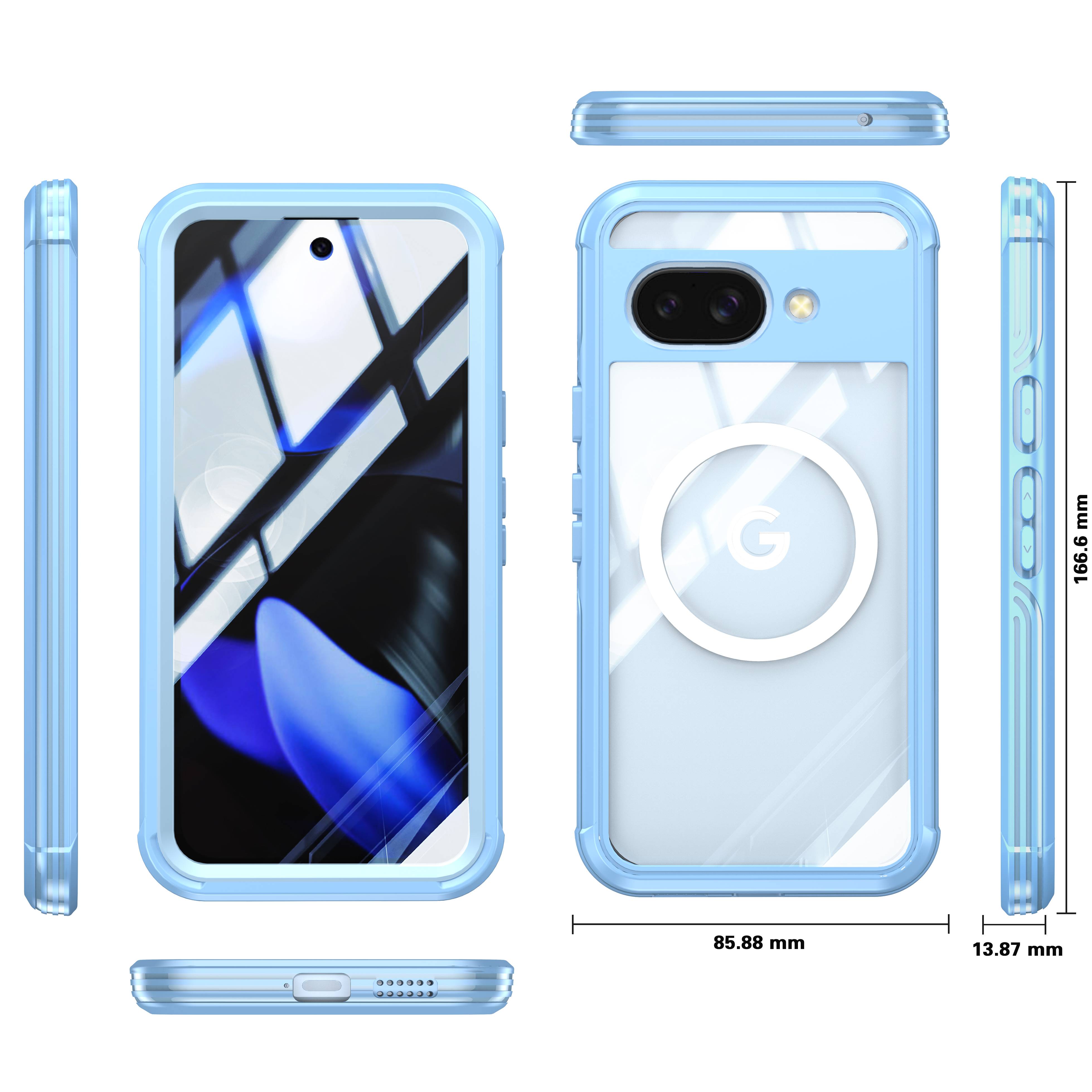 Google Pixel 9A Magnetische Hülle mit 9H gehärtetem Glasrücken Blue