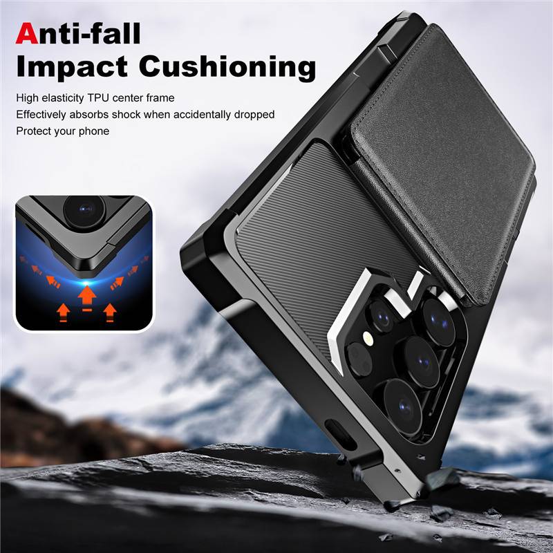 Schwarze Handyhülle kompatibel mit Samsung A13 4G/A13 5G/A32 5G/A23/A04S mit Aufklappbarem Kartenfach und Stoßdämpfungsschutz Model 5