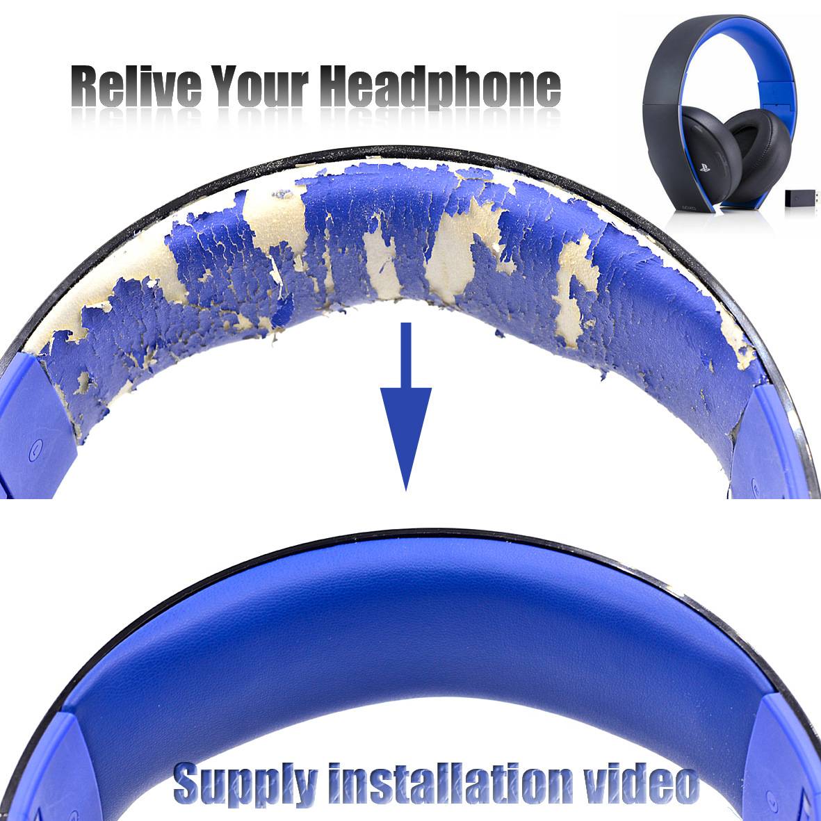 Ersatz-Kopfbügel für Sony PS3 PS4 7.1 Gold Wireless Headset - Blau