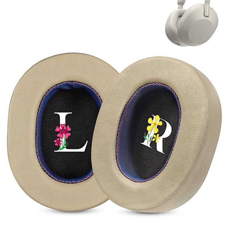 Ersatz-Ohrpolster für Sony WH-1000XM5 Kopfhörer - Champagner mit lila Lammfell