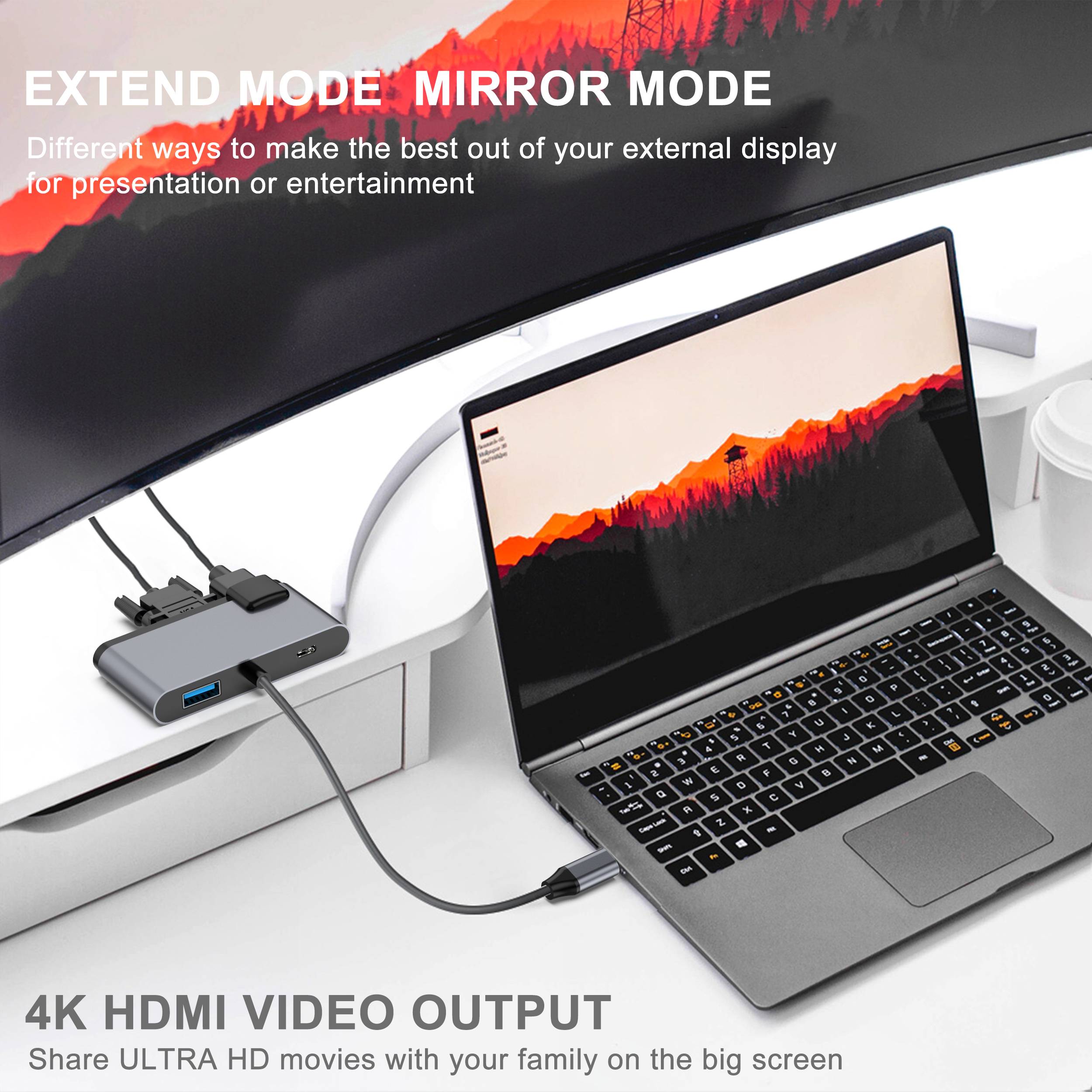 5-in-1 USB-C Hub mit HDMI, VGA, USB 3.0, Audio und PD-Ladung