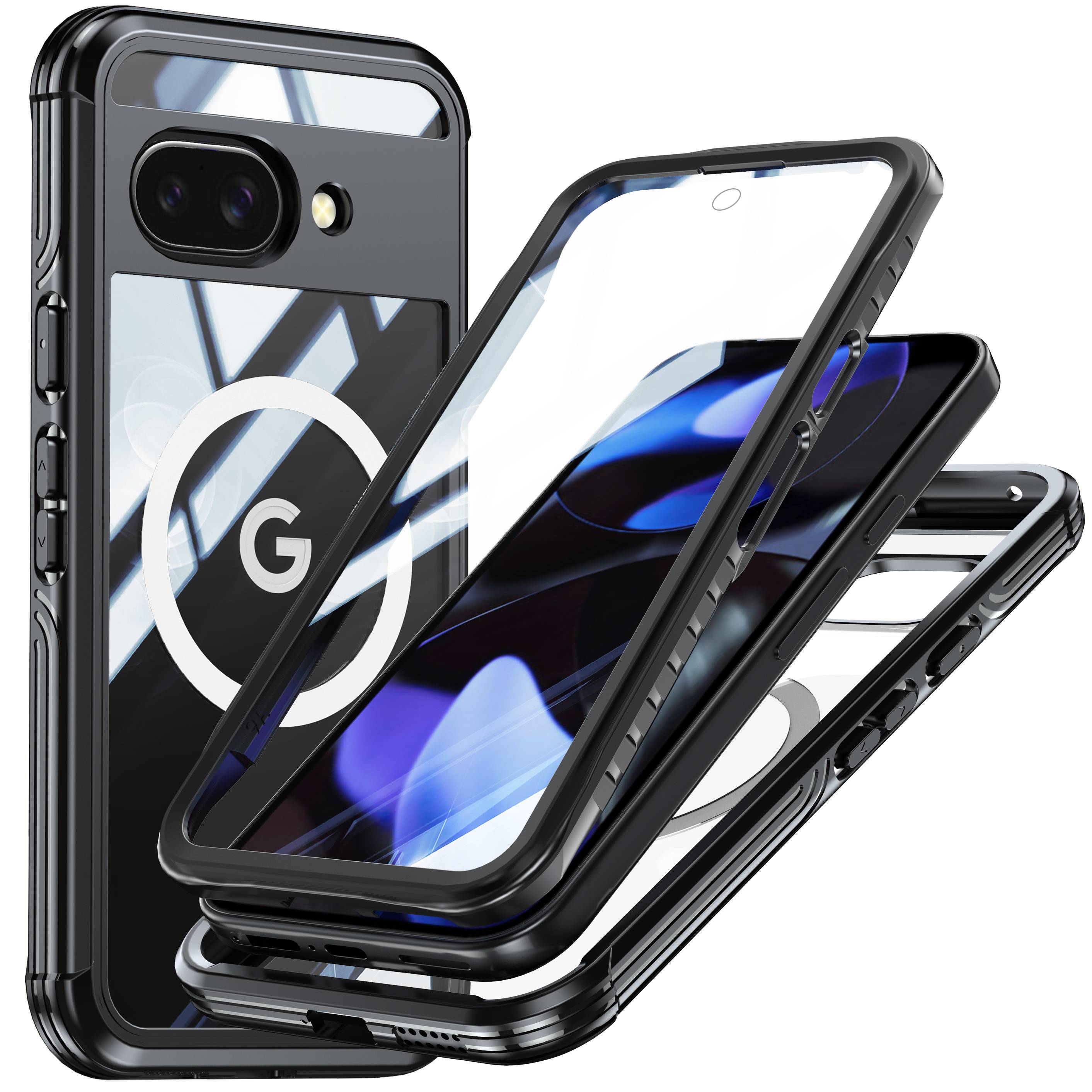 Google Pixel 9A Magnetische Hülle mit 9H gehärtetem Glasrücken Black