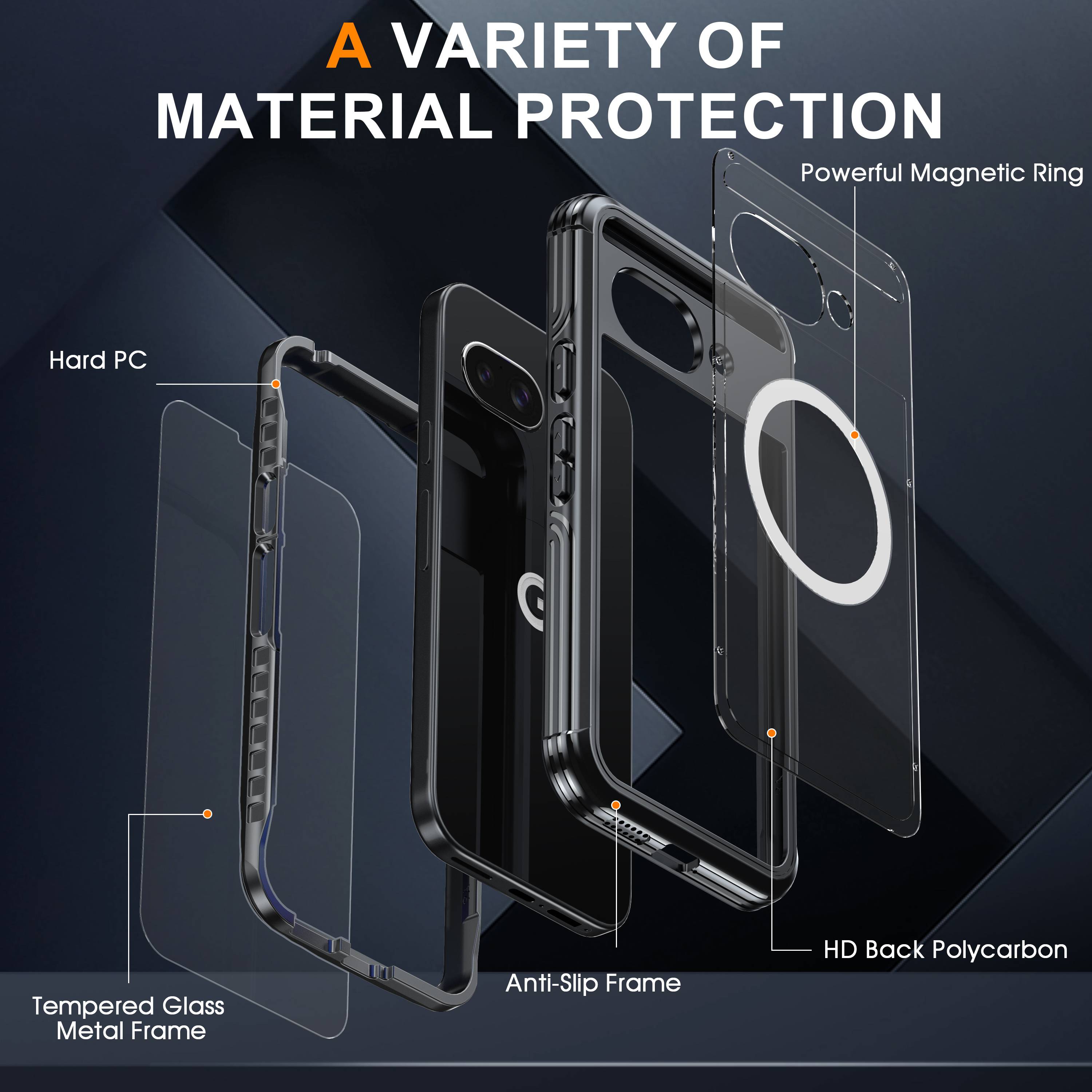 Google Pixel 9A Magnetische Hülle mit 9H gehärtetem Glasrücken Black