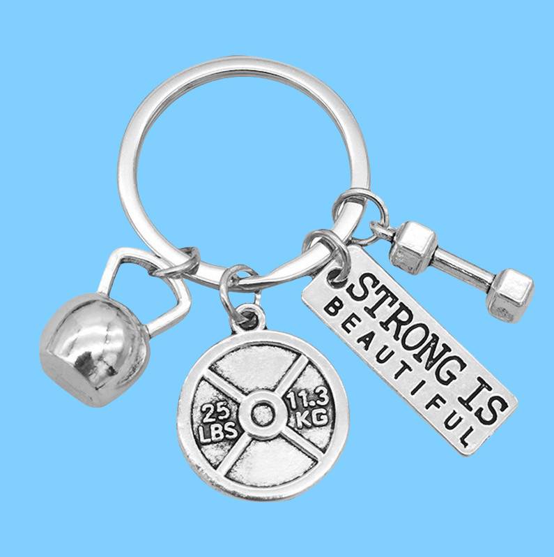 Gewichtheben Schlüsselanhänger: Kurzhantel, Langhantel, Kettlebell Anhänger Modell 1
