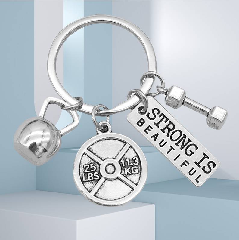 Gewichtheben Schlüsselanhänger: Kurzhantel, Langhantel, Kettlebell Anhänger Modell 1