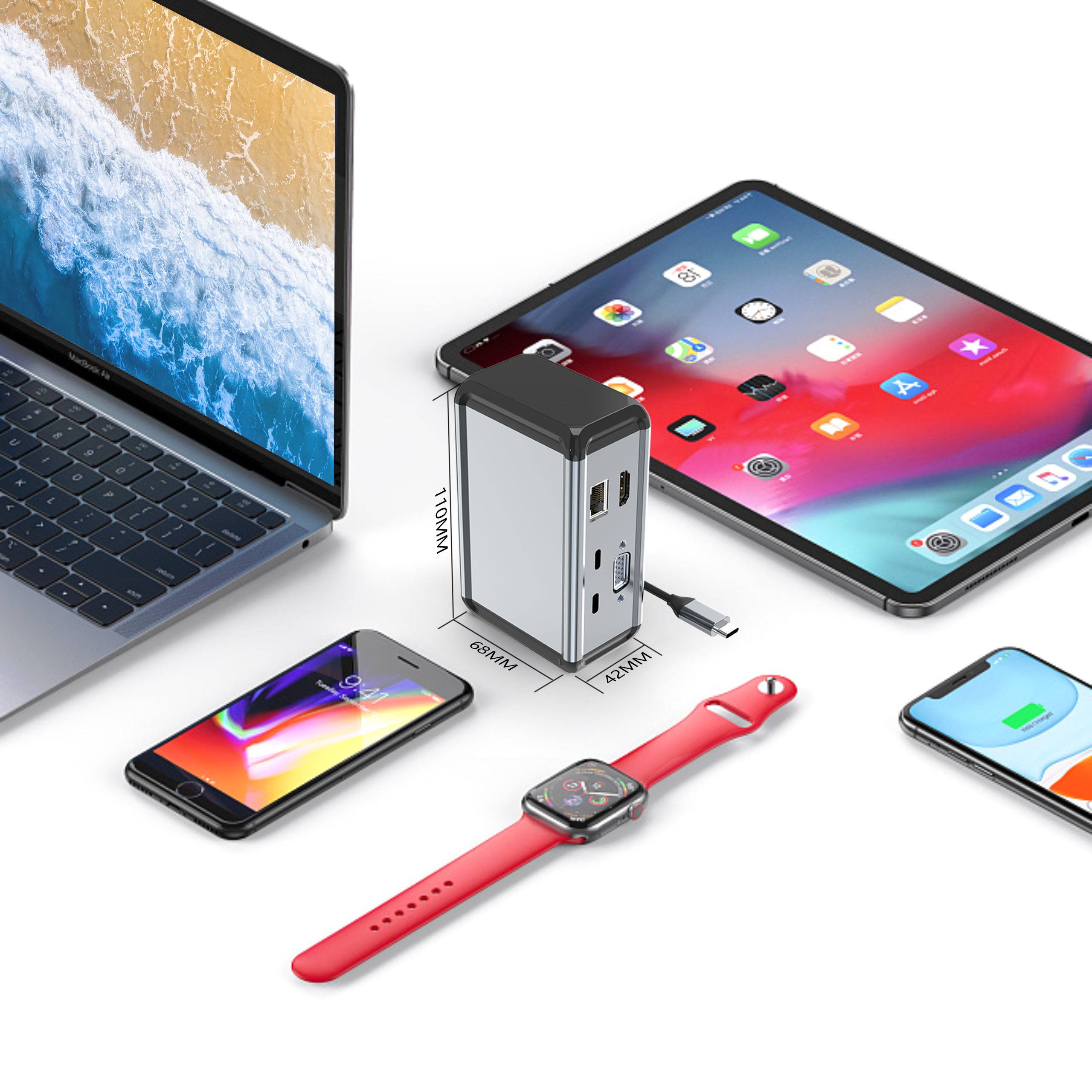 12-in-1 USB-C Hub Adapter mit HDMI, VGA, Ethernet und mehr
