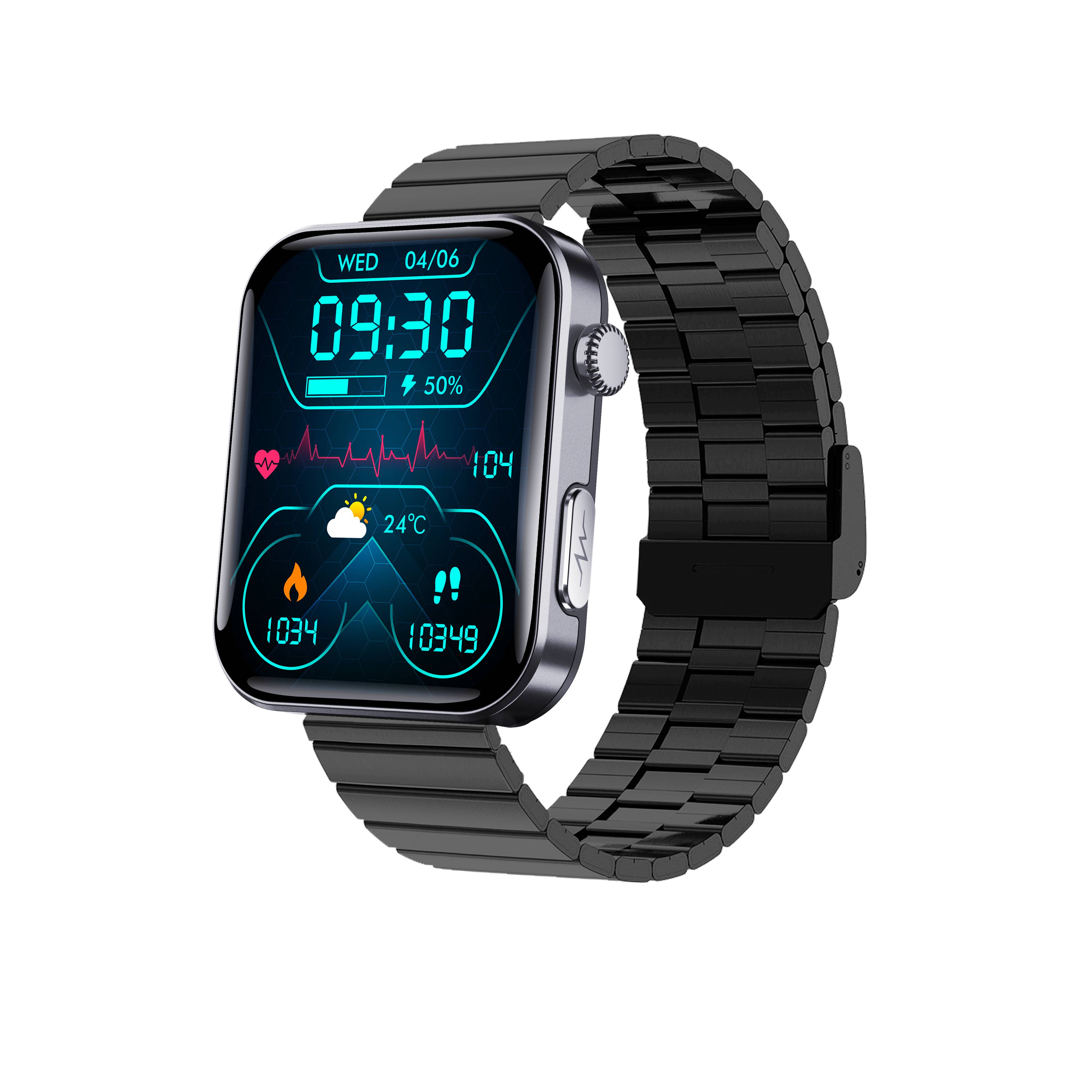 Smartwatch – misst Herzfrequenz, Blutdruck, Blutsauerstoff und Schritte Black Bamboo Edition strap