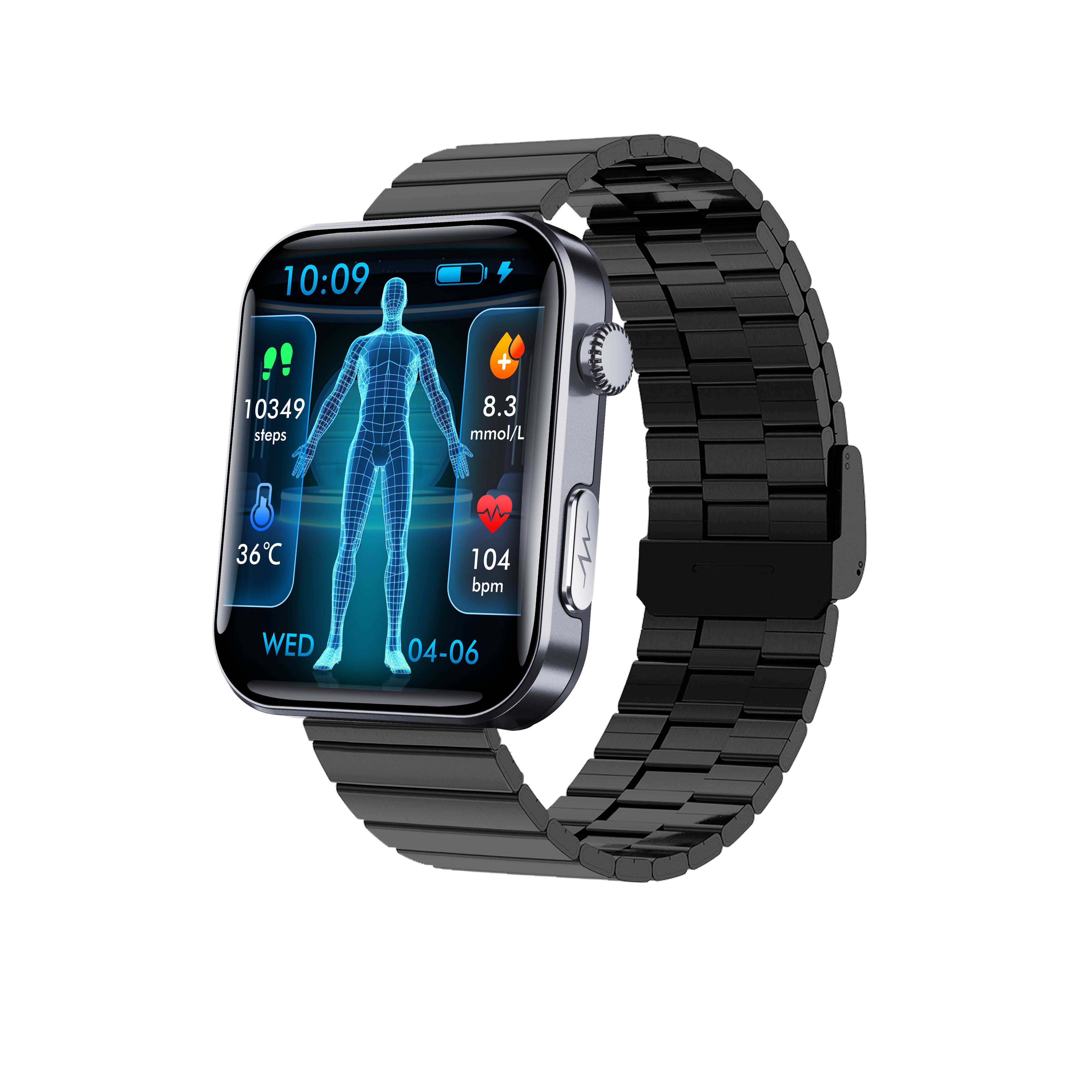 Smartwatch – misst Herzfrequenz, Blutdruck, Blutsauerstoff und Schritte Black Bamboo Edition strap