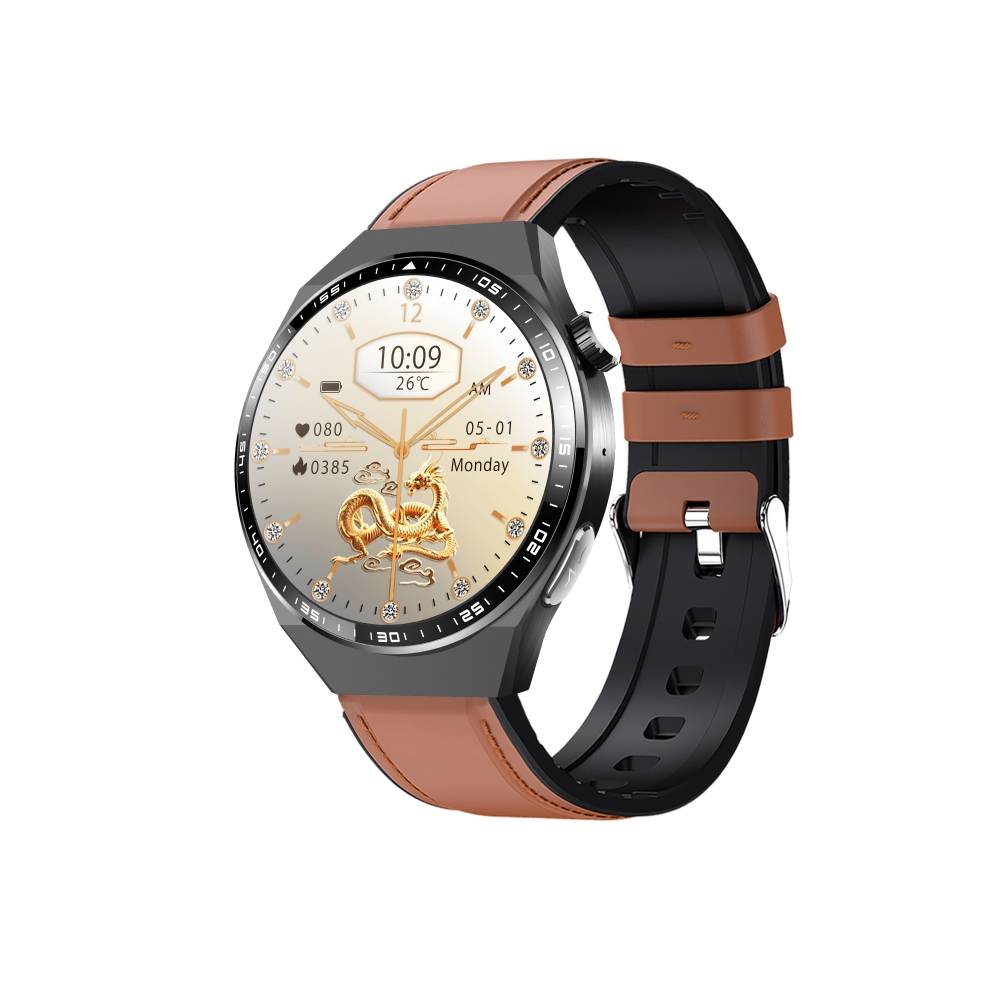 Smartwatch mit EKG, Körperzusammensetzungsanalyse, Blutzusammensetzungsanalyse (Harnsäure, Blutfette) Black and Brown Leather strap