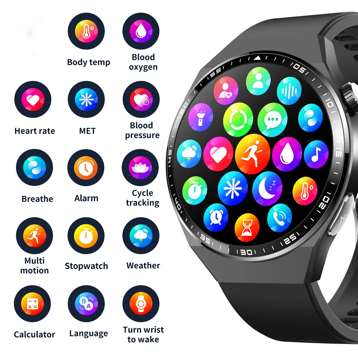 Smartwatch mit EKG, Körperzusammensetzungsanalyse, Blutzusammensetzungsanalyse (Harnsäure, Blutfette) Black and Grey strap