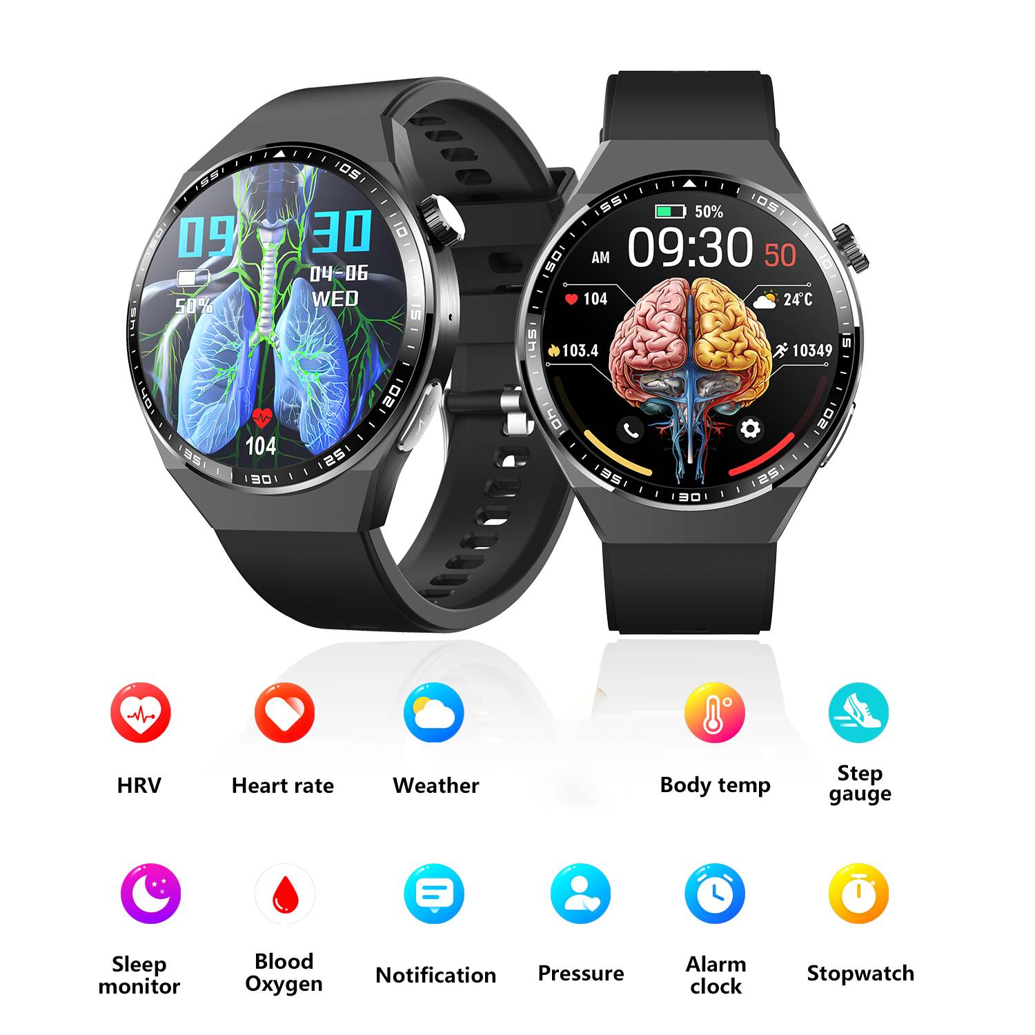 Smartwatch mit EKG, Körperzusammensetzungsanalyse, Blutzusammensetzungsanalyse (Harnsäure, Blutfette) Black Milanese strap