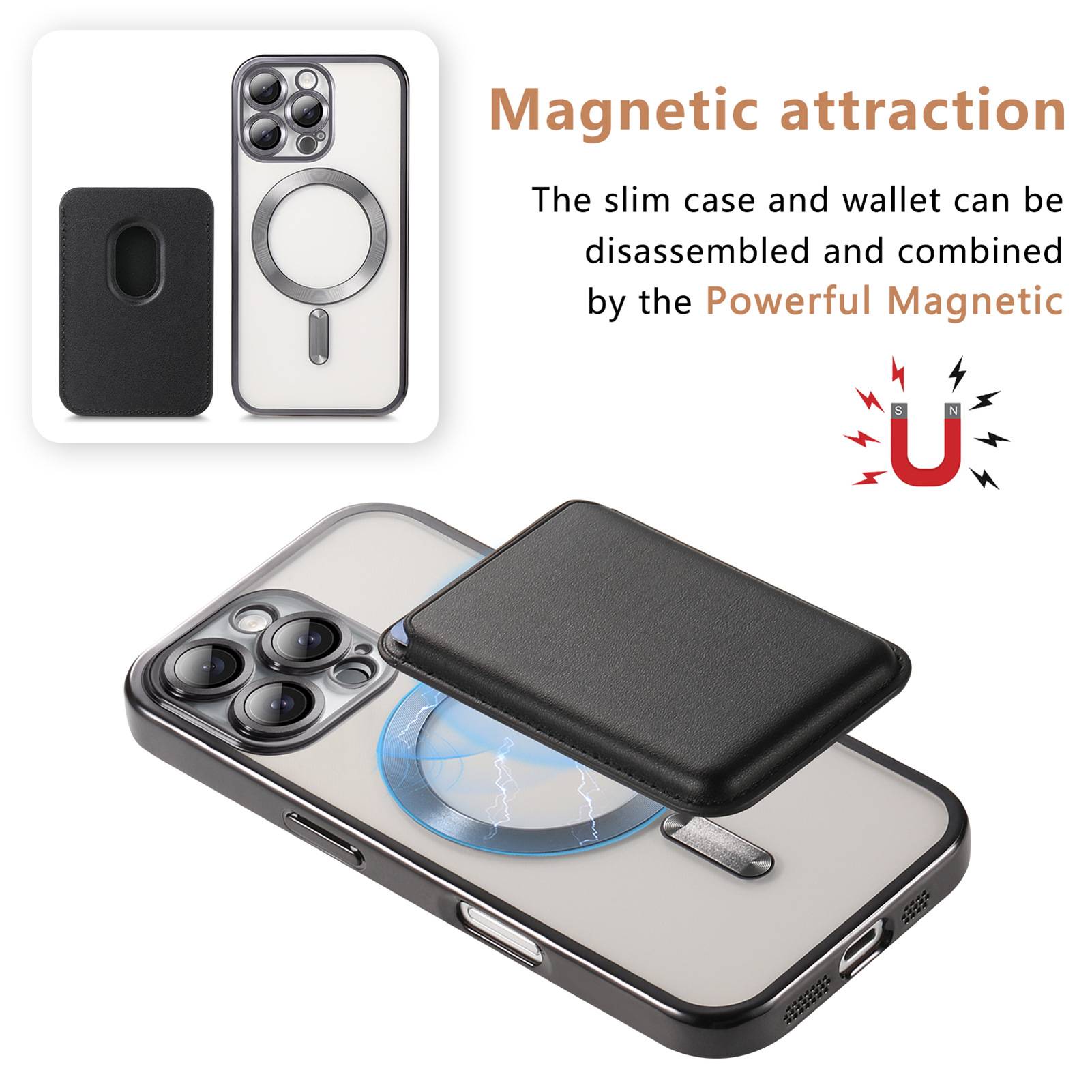 Elektroplattiertes magnetisches Magsafe-Kartenhalter-Handycase kompatibel mit iPhone 16 Pro iPhone 16 Pro