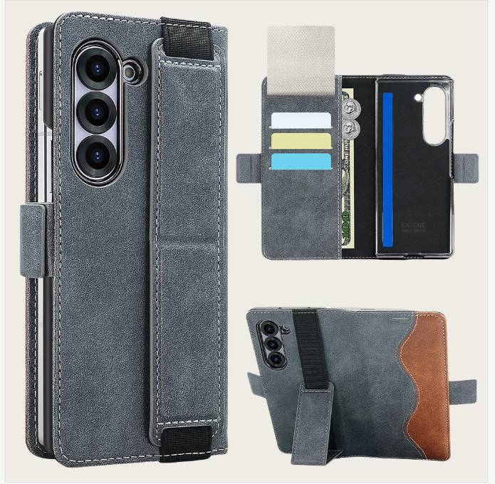 Samsung Galaxy Z Fold Hülle mit Kartenfach und Ständer Grey Modell 3