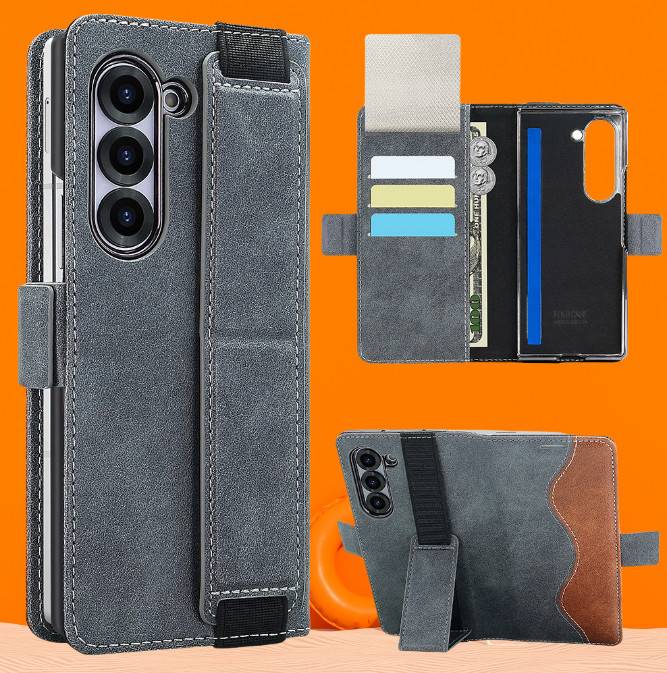 Samsung Galaxy Z Fold Hülle mit Kartenfach und Ständer Grey Modell 3