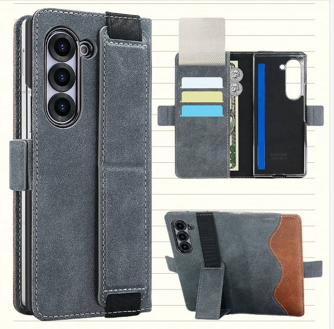 Samsung Galaxy Z Fold Hülle mit Kartenfach und Ständer Grey Modell 3