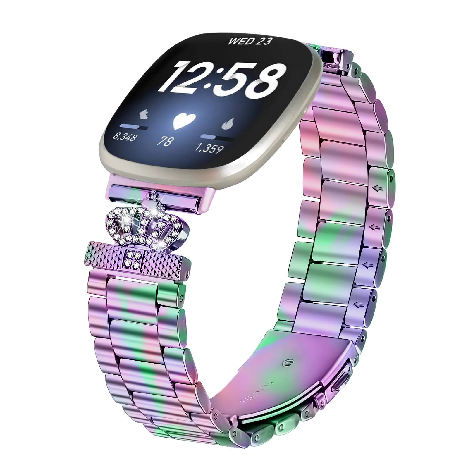 Funkelndes Drei-Perlen-Kronen-Uhrenarmband für Fitbit Versa 3/4/Sense 2