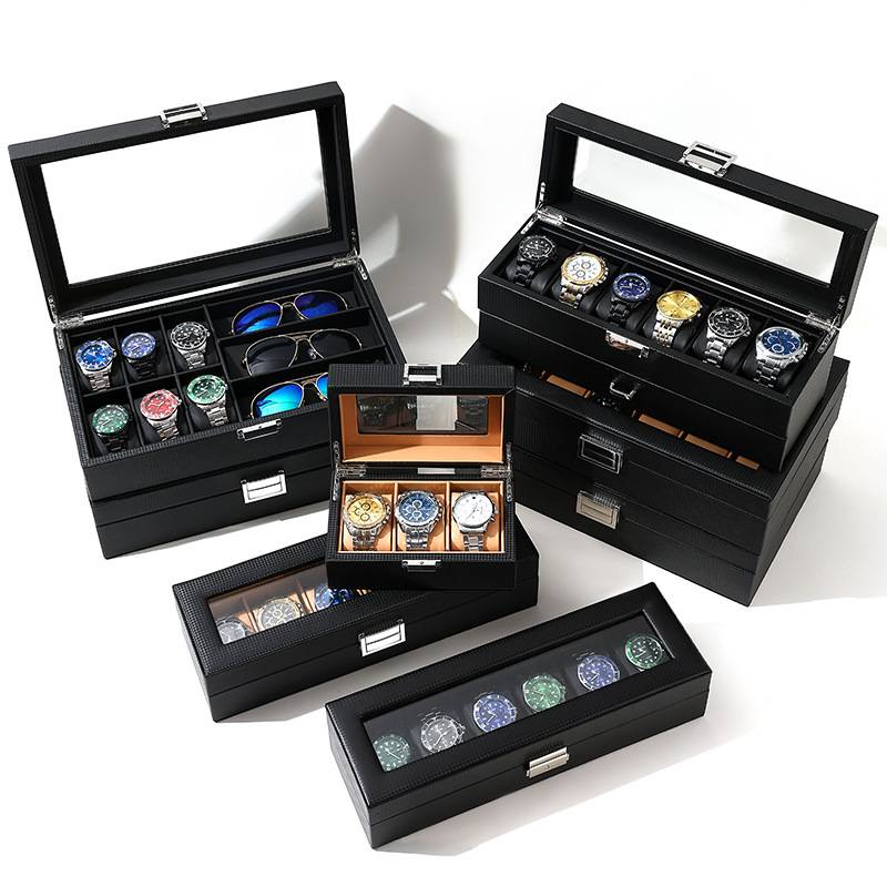 Uhrenbox aus Carbon - Elegante Vitrine mit 3 Fächern