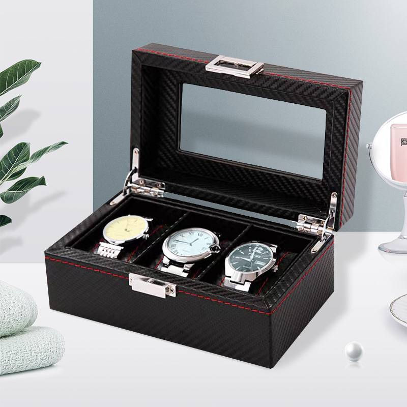 Uhrenbox aus Carbon - Elegante Vitrine mit 3 Fächern